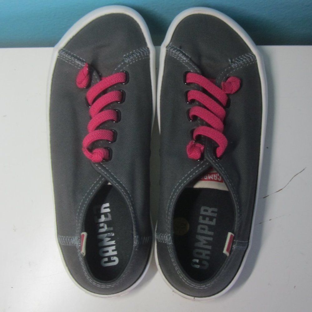 Camper Peu Unisex Size 36 Womens 5.5 Gray Canvas Slip On Sneakers Pink Laces